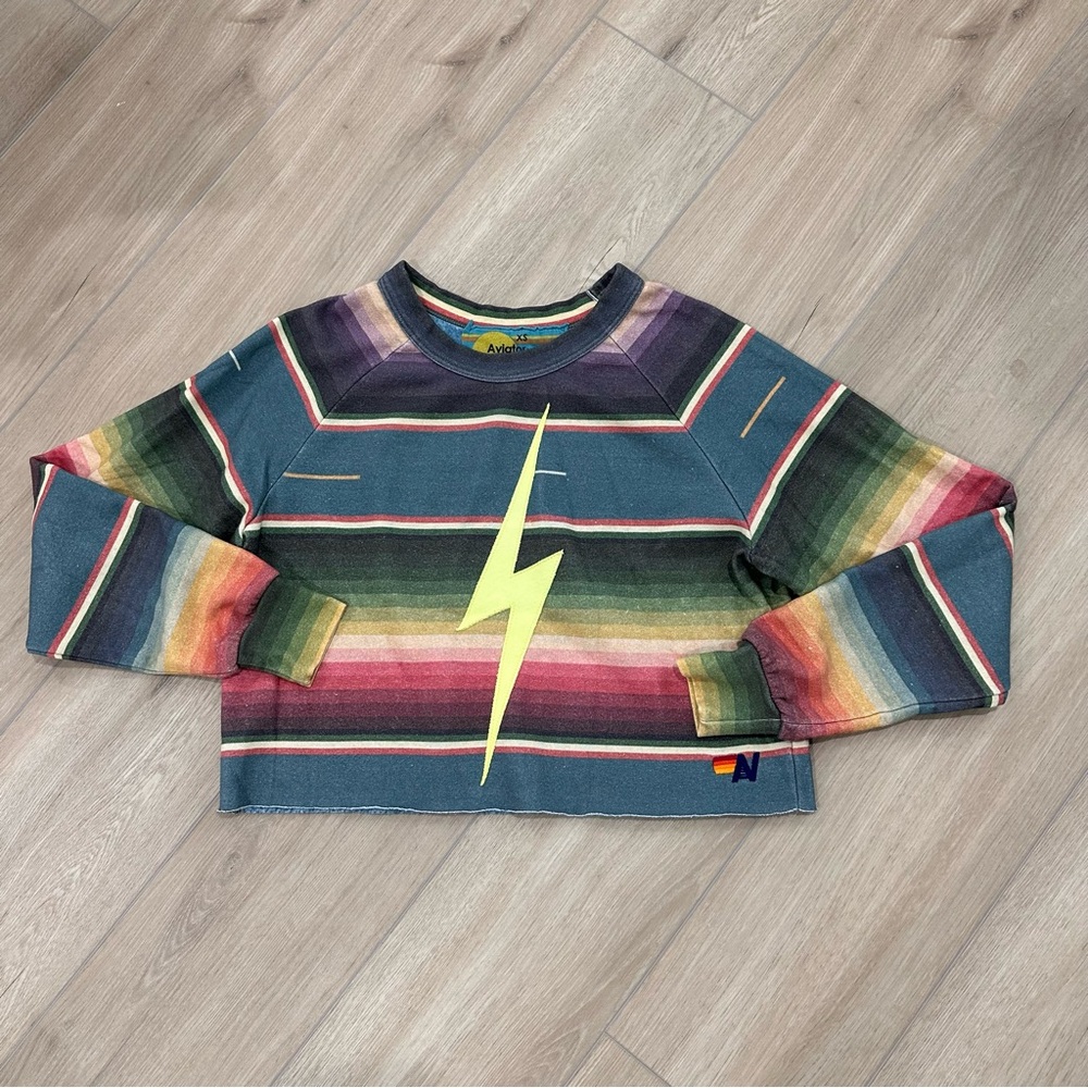 AVIATOR NATION serape bolt sweatshirt rainbow cropped XS - Picture 2 of 6